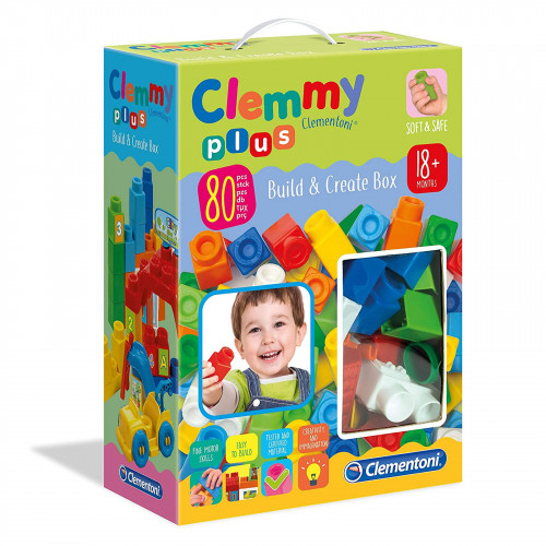 Set constructie creativ, Clementoni (Italia), "Clemmy Plus", 80 cuburi soft, pentru copii de peste 18 luni